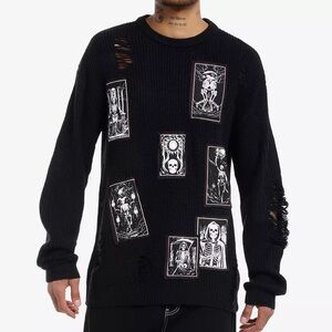 Unisex Cosmic Aura Skeleton Patches Knit Sweater Hot Topic